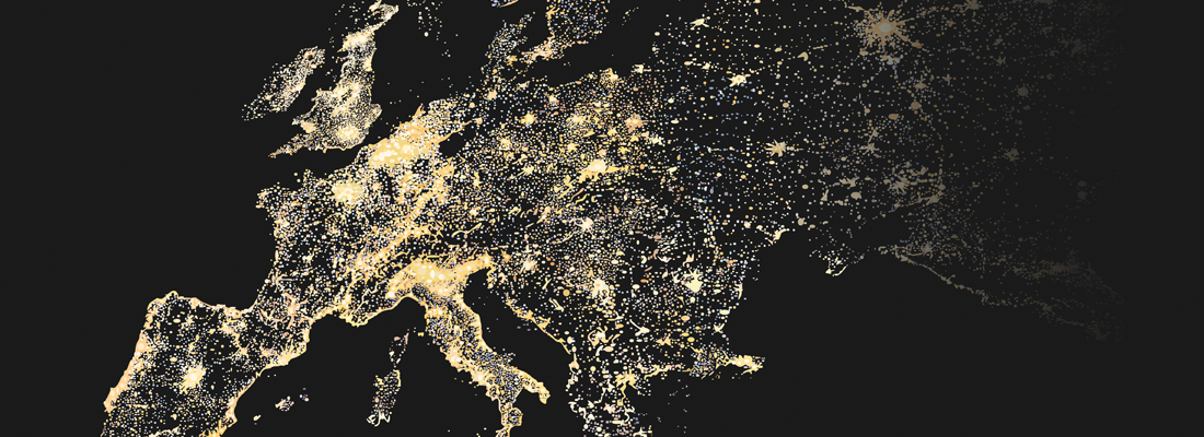 Une carte de l'Europe avec des zones clés mises en lumière