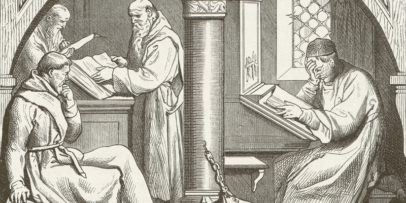 Esquisse de moines de style Renaissance étudiant les Saintes Écritures